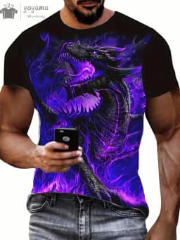 Dragon Print Clothes Men Funny Men's Summer Clothes T Shirt Men Short Sleeve Tee Dragon Graphic T Shirts Personalized T-Shirt