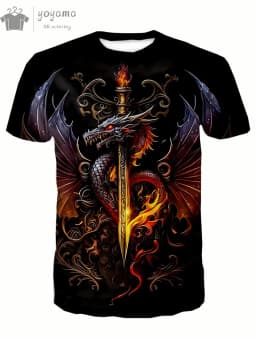 Dragon Print Clothes Men Funny Men's Summer Clothes T Shirt Men Short Sleeve Tee Dragon Graphic T Shirts Personalized T-Shirt