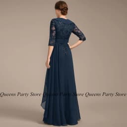 Elegant Navy Mother of The Bride Dress V Neck 3/4 Sleeves Sequined Applique Floor Length A Line Chiffon Wedding Guest Gown