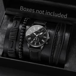 4/5PCS Fashion Men's Watches Man Business Quartz Wristwatch Vintage Leather Bracelets Set Reloj Hombre(Without Box)