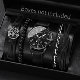 4/5PCS Fashion Men's Watches Man Business Quartz Wristwatch Vintage Leather Bracelets Set Reloj Hombre(Without Box)