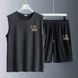 2024 Summer Men Clothing Harajuku Breathable Fashion Sportswear Basketball Suit Casual Short-Sleeved T-Shirt + Shorts 2-Piece