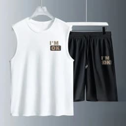 2024 Summer Men Clothing Harajuku Breathable Fashion Sportswear Basketball Suit Casual Short-Sleeved T-Shirt + Shorts 2-Piece