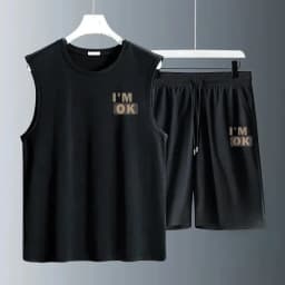 2024 Summer Men Clothing Harajuku Breathable Fashion Sportswear Basketball Suit Casual Short-Sleeved T-Shirt + Shorts 2-Piece