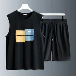 2024 Summer Men Clothing Harajuku Breathable Fashion Sportswear Basketball Suit Casual Short-Sleeved T-Shirt + Shorts 2-Piece