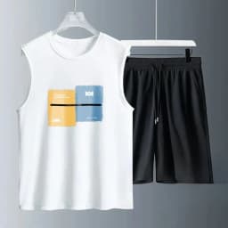 2024 Summer Men Clothing Harajuku Breathable Fashion Sportswear Basketball Suit Casual Short-Sleeved T-Shirt + Shorts 2-Piece
