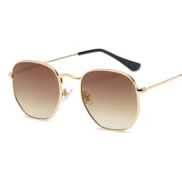 Men Sunglasses Hexagon Sun Glasses NEW Women Metal Frame Fishing Glasses Gold Tea Eyewear Lentes De Sol Hombre Okulary UV400