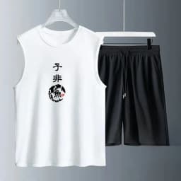Summer Men's Clothing Sleeveless Basketball Suit Street Casual Sportwear 2 Piece Breathable Short Sleeve Tshirt + Jogging Shorts