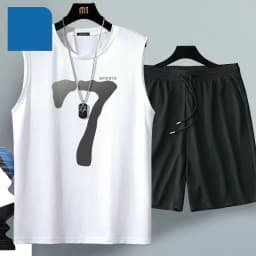 Summer Men's Clothing Sleeveless Basketball Suit Street Casual Sportwear 2 Piece Breathable Short Sleeve Tshirt + Jogging Shorts