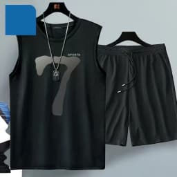 Summer Men's Clothing Sleeveless Basketball Suit Street Casual Sportwear 2 Piece Breathable Short Sleeve Tshirt + Jogging Shorts