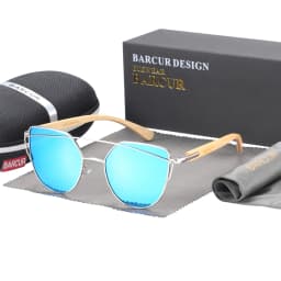 BARCUR Bamboo Cat Eye Sunglasses Polarized Metal Frame Wood Glasses Lady Luxury Fashion Sun Shades With Box