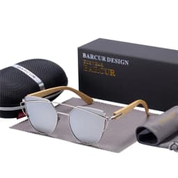 BARCUR Bamboo Cat Eye Sunglasses Polarized Metal Frame Wood Glasses Lady Luxury Fashion Sun Shades With Box
