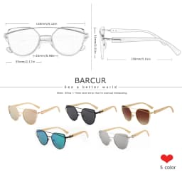 BARCUR Bamboo Cat Eye Sunglasses Polarized Metal Frame Wood Glasses Lady Luxury Fashion Sun Shades With Box