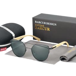 BARCUR Bamboo Cat Eye Sunglasses Polarized Metal Frame Wood Glasses Lady Luxury Fashion Sun Shades With Box