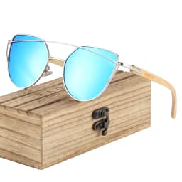 BARCUR Bamboo Cat Eye Sunglasses Polarized Metal Frame Wood Glasses Lady Luxury Fashion Sun Shades With Box
