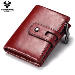 HUMERPAUL Retro Wallet for Men RFID Genuine Leather Hasp Zipper Card Holder Coin Purse Short Bifold Men Women Portomonee