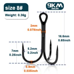 9KM Fishing Treble Hooks High Carbon Steel Brabed Triple Hook Fishing Hooks on Hard Lures Saltwater Fishing Accessories