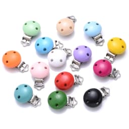 10Pcs 14Color Wooden Baby Pacifier Holder Clip 30mm Round Dummy Nipple Clasps for DIY Pacifier Clips Chain Teether Accessories