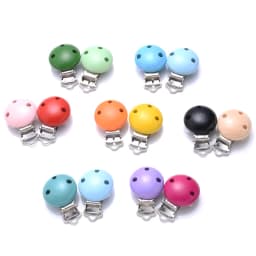 10Pcs 14Color Wooden Baby Pacifier Holder Clip 30mm Round Dummy Nipple Clasps for DIY Pacifier Clips Chain Teether Accessories