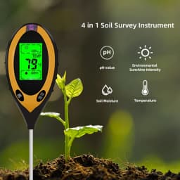 Soil PH Meter Tester Soil Tester PH Moisture Meter Temperature Sunlight Intensity Measurement Analysis Soil Acidity Test 4 in 1