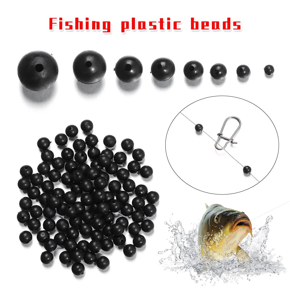 100 PCs/Lot 3mm-12mm Fishing Beads Space Stopper Black Round Soft/Hard Rubber Beads Fishing Lures Hook Rig Accessories