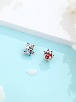 925 Sterling Silver Charms Fortune Cat Chinese New Year Pendant Beads Japanese Girl Fit Brand Bracelets Necklaces Women Jewelry