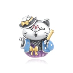 925 Sterling Silver Charms Fortune Cat Chinese New Year Pendant Beads Japanese Girl Fit Brand Bracelets Necklaces Women Jewelry