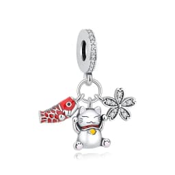 925 Sterling Silver Charms Fortune Cat Chinese New Year Pendant Beads Japanese Girl Fit Brand Bracelets Necklaces Women Jewelry