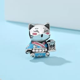 925 Sterling Silver Charms Fortune Cat Chinese New Year Pendant Beads Japanese Girl Fit Brand Bracelets Necklaces Women Jewelry
