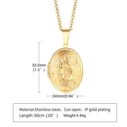 Delicate Floral Oval Heart Locket Pendant Necklaces for Women,Stainless Steel Photo Frame Promise Love Keepsake Gift