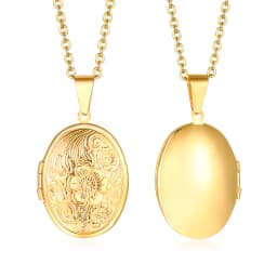 Delicate Floral Oval Heart Locket Pendant Necklaces for Women,Stainless Steel Photo Frame Promise Love Keepsake Gift