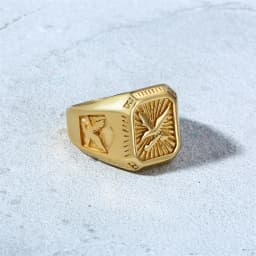 Bald Eagle Signet Ring For Men,Gold Plated Bird Stamp Bird Rings Stainless Steel Hawk Square Ring,Gift for Dad Son