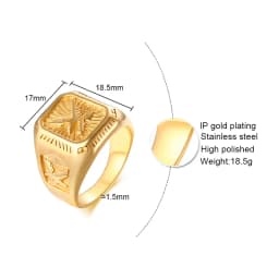 Bald Eagle Signet Ring For Men,Gold Plated Bird Stamp Bird Rings Stainless Steel Hawk Square Ring,Gift for Dad Son