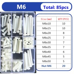 M2 M2.5 M3 M4 M5 White Nylon Screw Nut Washer Set Nylon Plastic Phillips Insulated Countersunk Pan Head Cross Round Screw Bolt