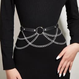 Punk Gothic Adjustable PU Leather Waist Harness Belt With Tassel Chain for Women, Street‑style Belly Decor Accessory for Casual