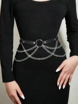 Punk Gothic Adjustable PU Leather Waist Harness Belt With Tassel Chain for Women, Street‑style Belly Decor Accessory for Casual