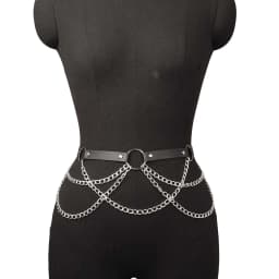 Punk Gothic Adjustable PU Leather Waist Harness Belt With Tassel Chain for Women, Street‑style Belly Decor Accessory for Casual