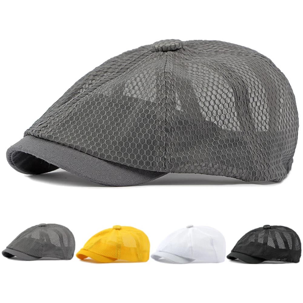 HT4364 Spring Summer Breathable Mesh Flat Cap Men Women Octagonal Cap Artist Painter Beret Hat Male Female Solid Plain Beret Cap