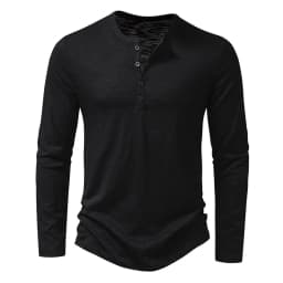 Autumn New Men's Cotton Button Long Sleeve Henley Neck T-Shirt Casual Solid Color Breathable Versatile Fashion Slim T-Shirts