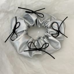 Silver Faux Leather Bow Oversized Scrunchies Girls College Student Hair Ties Ropes Women Elastic Hair Band Grey Ponytail Holder