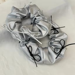 Silver Faux Leather Bow Oversized Scrunchies Girls College Student Hair Ties Ropes Women Elastic Hair Band Grey Ponytail Holder