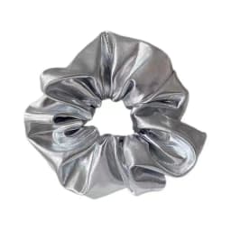 Silver Faux Leather Bow Oversized Scrunchies Girls College Student Hair Ties Ropes Women Elastic Hair Band Grey Ponytail Holder