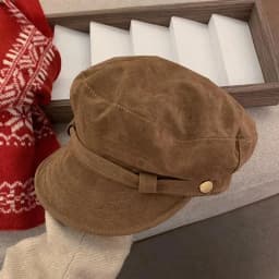 Women Fashion Vintage Elegant Metal Chain Leather Octagonal Beret Ladies Vintage Solid Colours Beret Caps