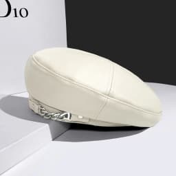Women Fashion Vintage Elegant Metal Chain Leather Octagonal Beret Ladies Vintage Solid Colours Beret Caps