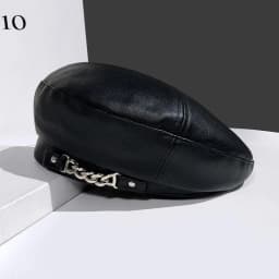 Women Fashion Vintage Elegant Metal Chain Leather Octagonal Beret Ladies Vintage Solid Colours Beret Caps