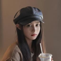 Women Fashion Vintage Elegant Metal Chain Leather Octagonal Beret Ladies Vintage Solid Colours Beret Caps