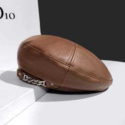 Women Fashion Vintage Elegant Metal Chain Leather Octagonal Beret Ladies Vintage Solid Colours Beret Caps