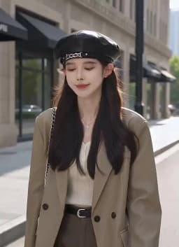 Women Fashion Vintage Elegant Metal Chain Leather Octagonal Beret Ladies Vintage Solid Colours Beret Caps