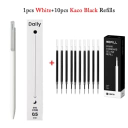 KACO Dialy Gel Pen Good Writing Press Business 0.5mm Black Ink Black/White/Gray Metal Clip Signature Canetas Stationery Supplies