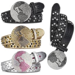 Western Leather belt BlingBling Diamond round buckle water Crystal diamond belt punk style Unisex PU Synthetic belt
